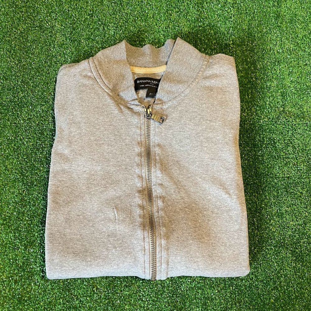Banana Republic Zipper Front Long Sleeve Luxe Touch Gray Bomber Jacket Size M